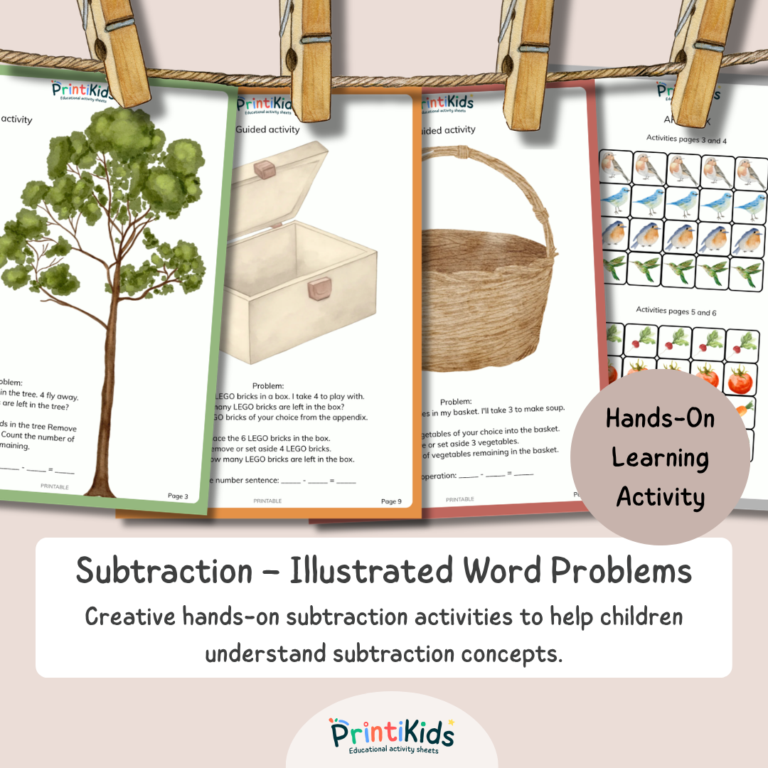 Illustrated Subtraction Word Problems – Hands-On Math Activity | Grades 1–2