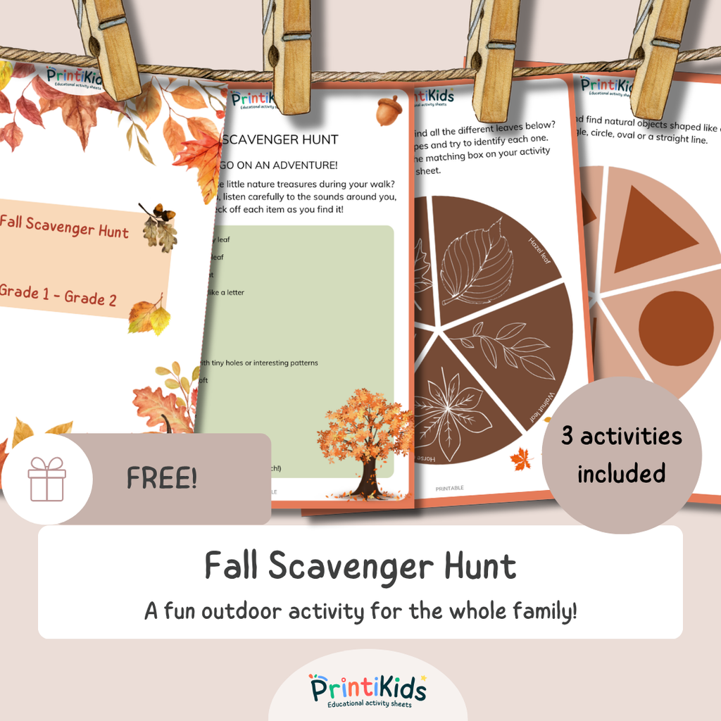 Free Fall Scavenger Hunt Printable – 3 Nature Activities – Grade 1 & Grade 2