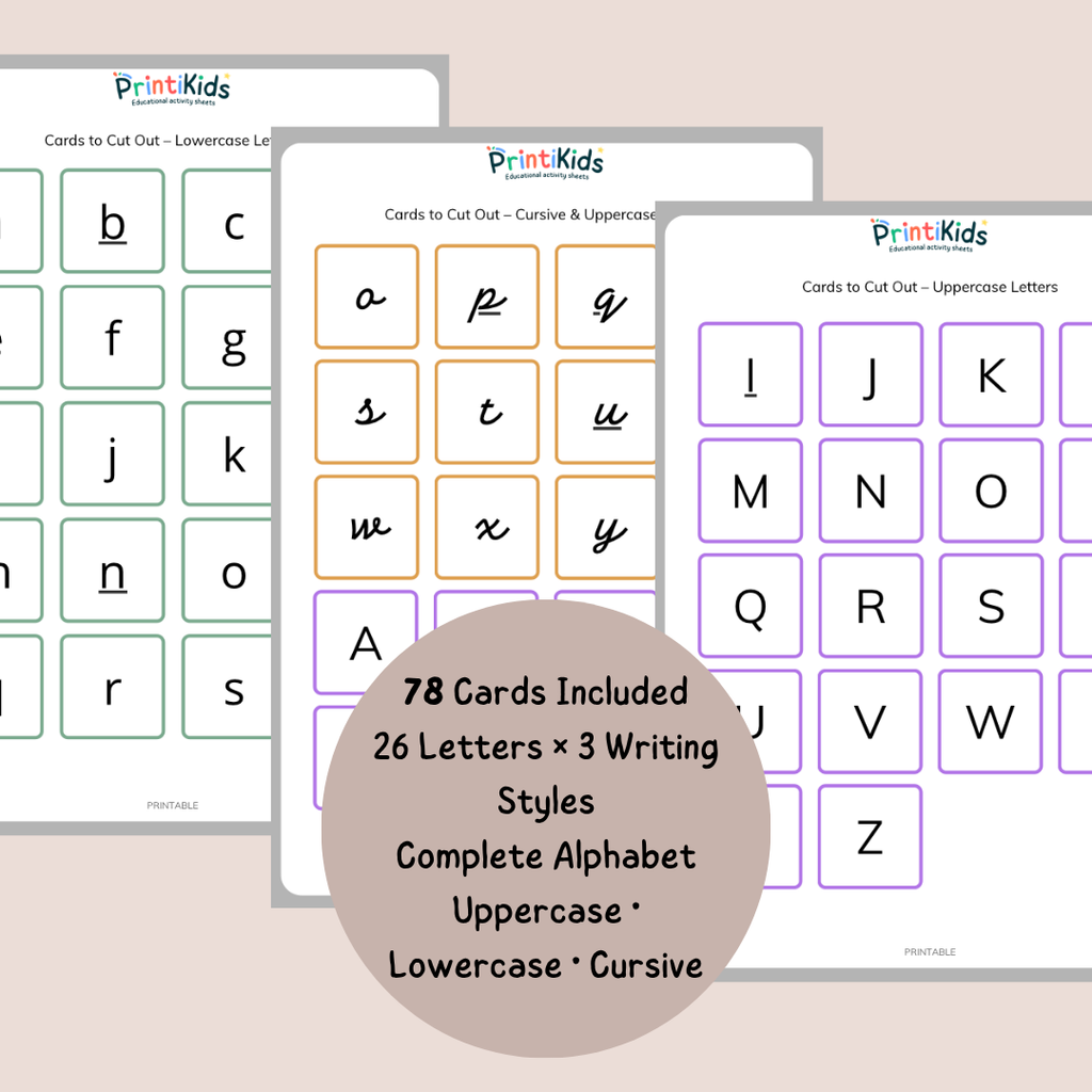 Printable Alphabet Letter Matching Game – Uppercase, Lowercase & Cursive – Preschool, Kindergarten & Grade 1