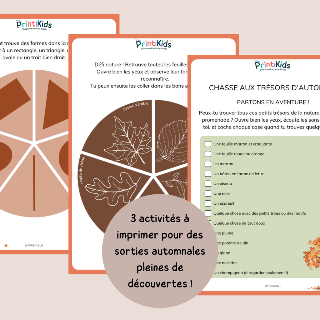 Chasse aux trésors de l'automne gratuite à imprimer – 3 activités nature – CP CE1 CE2