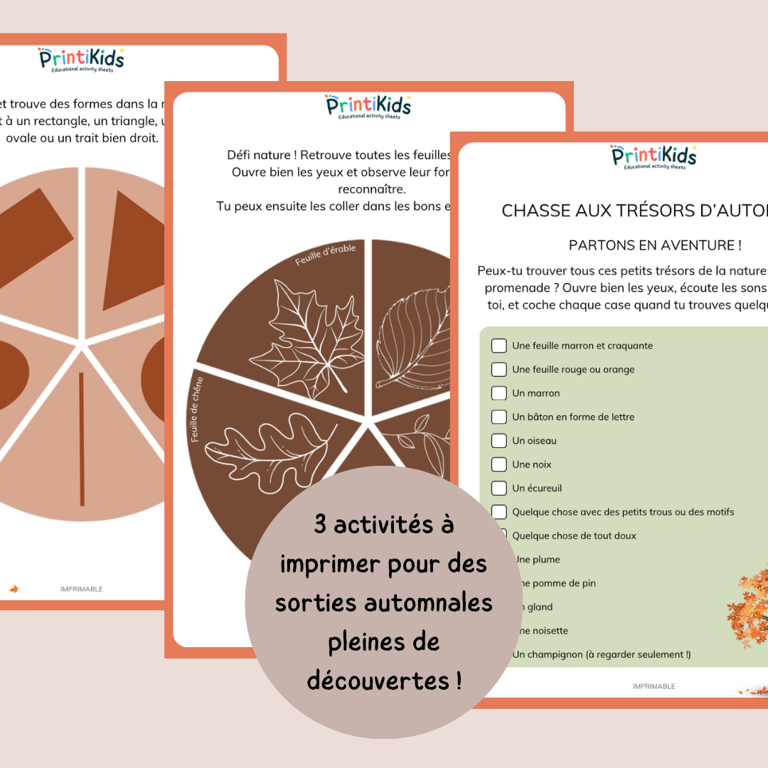 Chasse aux trésors de l'automne gratuite à imprimer – 3 activités nature – CP CE1 CE2