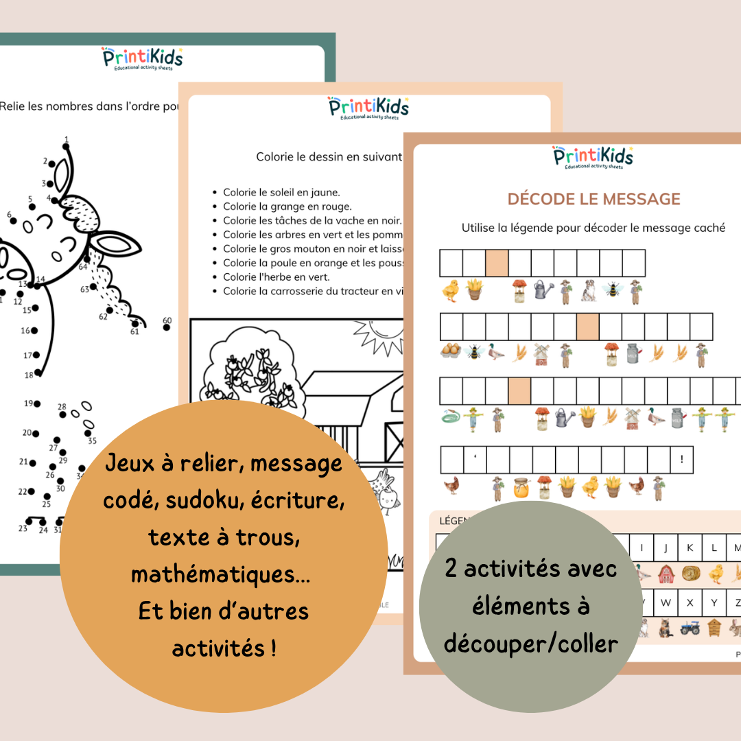 Pack activités de la ferme – Pack de jeux éducatifs et fiches pédagogiques - CP CE1