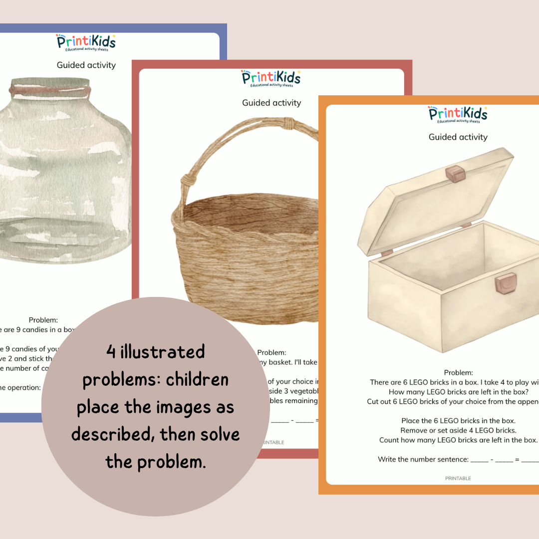 Subtraction Worksheets - Word Problems & Hands-On Activities - Grades 1 & 2