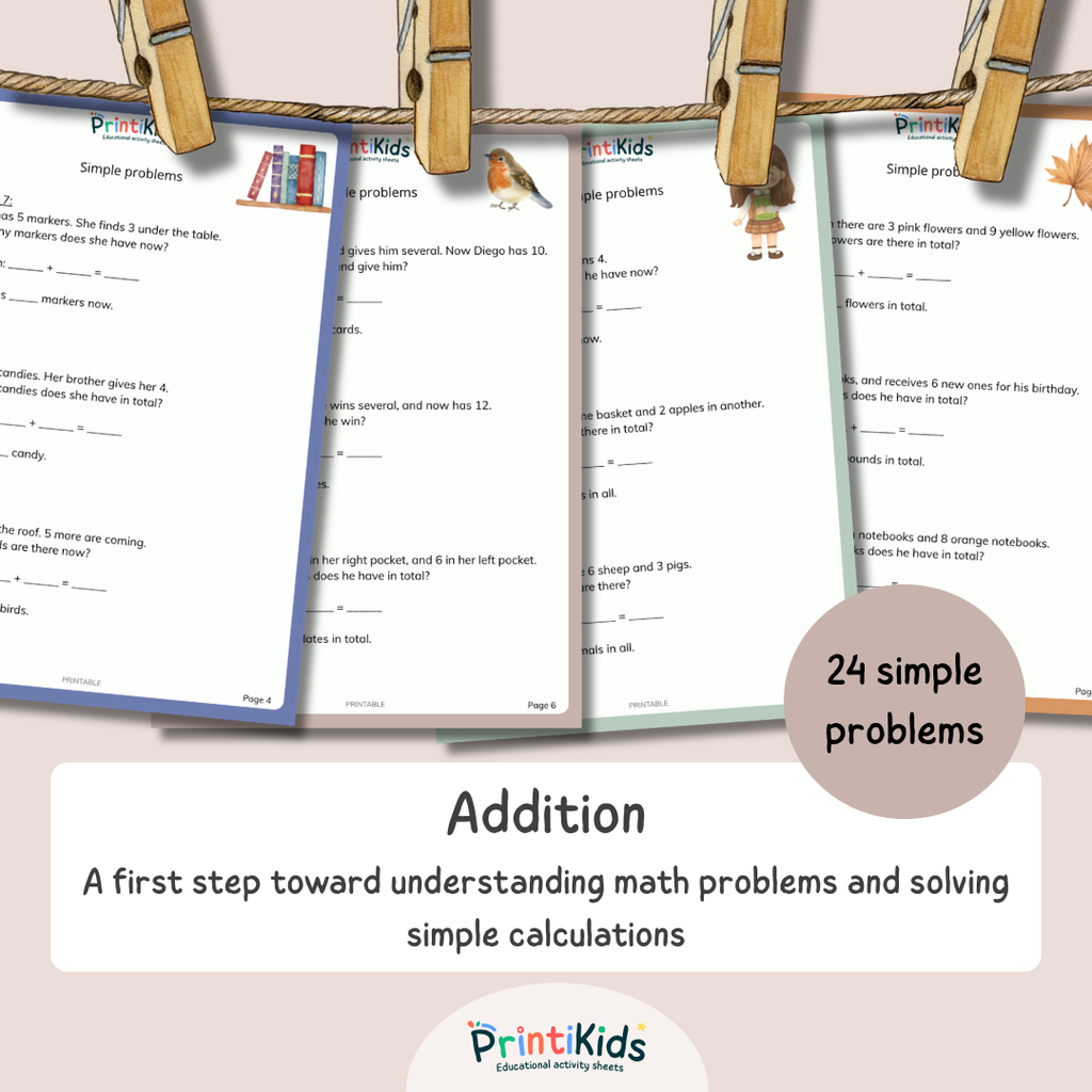 Simple Addition Word Problems – 24 Math Exercises (Ages 6–7 | Grade 1–2 / Year 2–3)