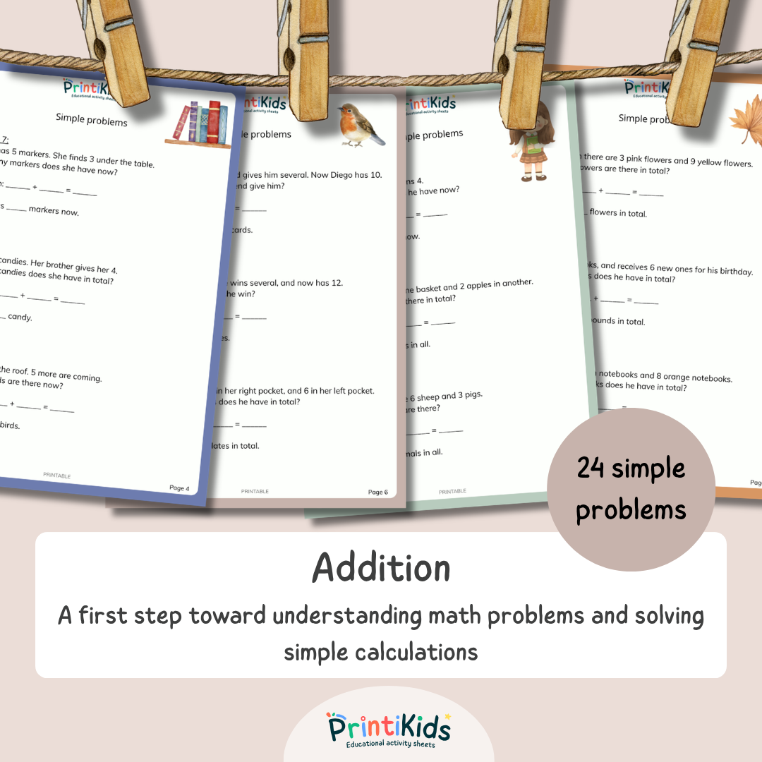 Simple Addition Word Problems – 24 Math Exercises (Ages 6–7 | Grade 1–2 / Year 2–3)
