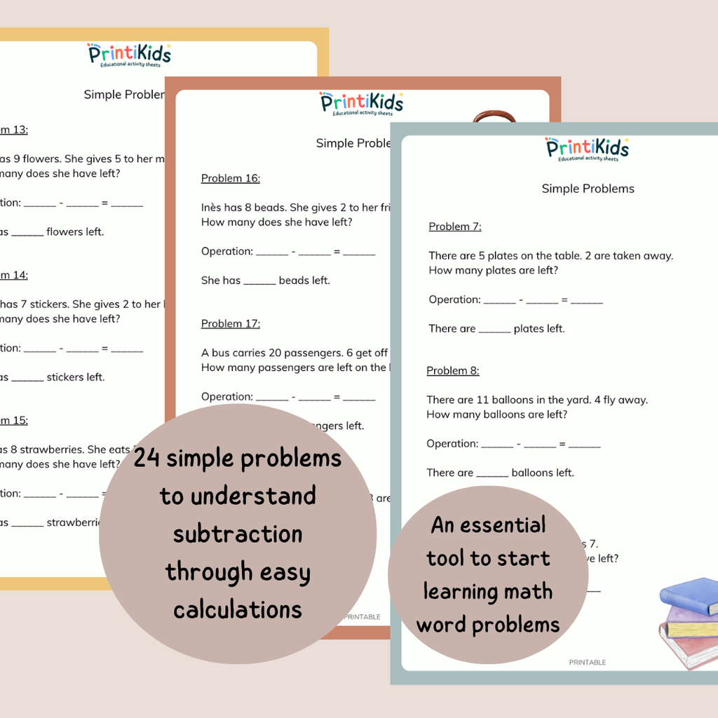 Subtraction Word Problems Pack – Simple Math Problems for Kids - Ages 6–7 | Grade 1–2