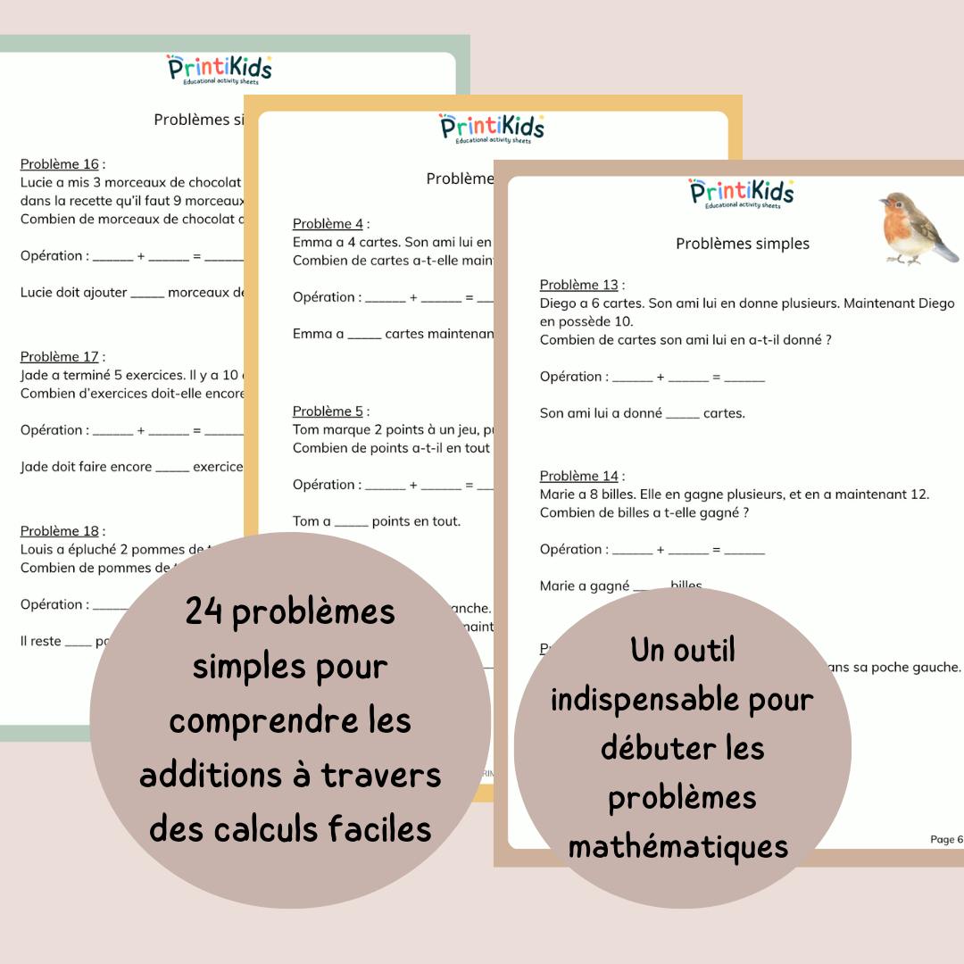Problèmes d’additions – 24 exercices simples et progressifs - CP CE1