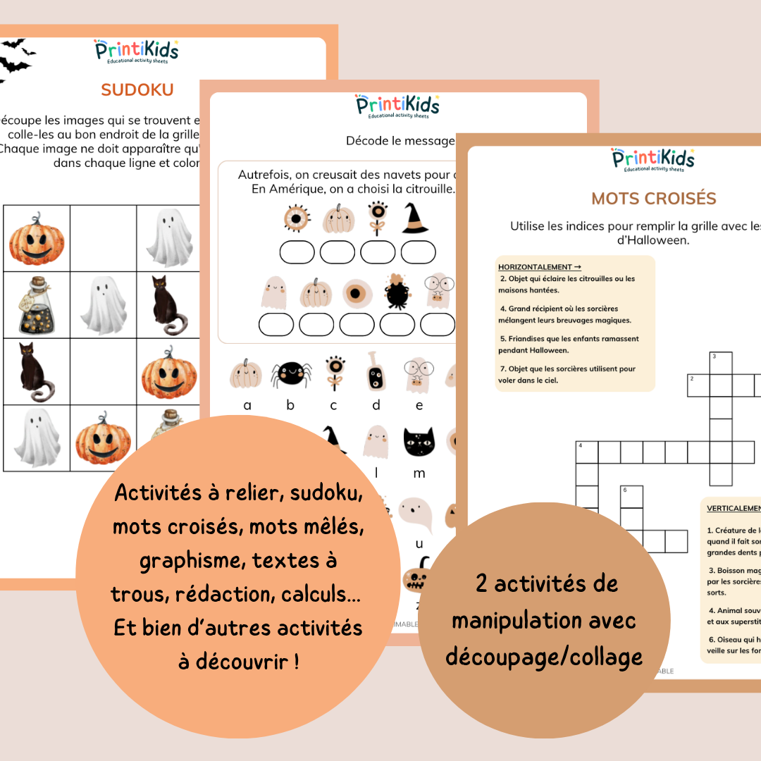 Pack d’activités Halloween – 20 activités éducatives – CP CE1