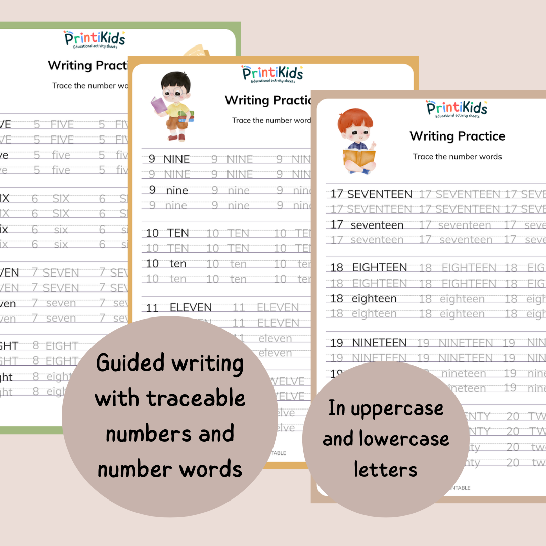 Number Words Writing Practice 1–20 – Handwriting Worksheets (Ages 6–7 | Grade 1–2 / Year 2–3)