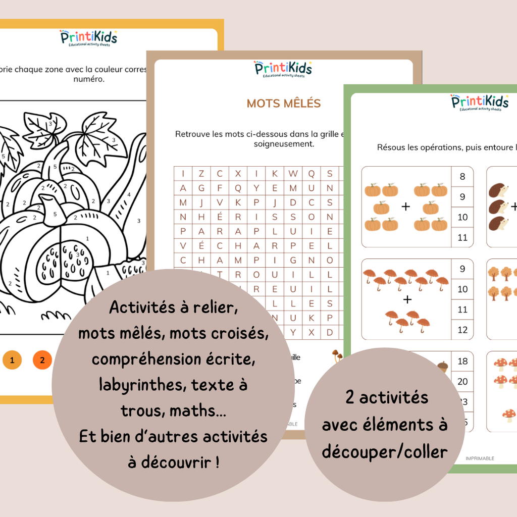 Pack activités automne – Pack de 20 fiches ludiques et éducatives - CP CE1