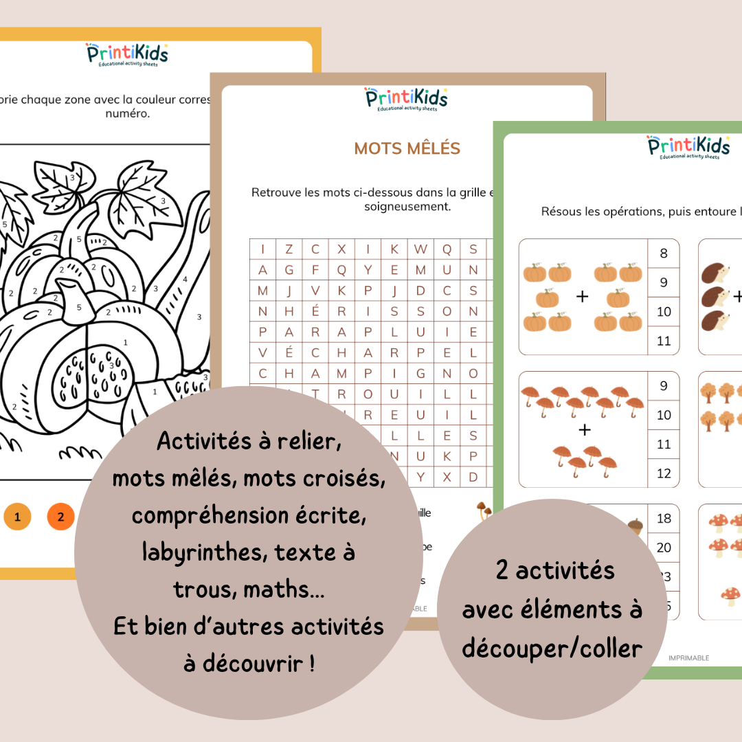 Pack activités automne – Pack de 20 fiches ludiques et éducatives - CP CE1