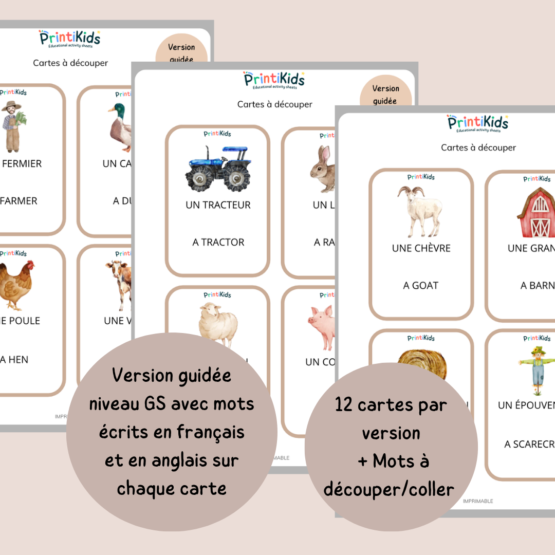 🇫🇷🇬🇧 Cartes de vocabulaire bilingues français anglais – La ferme – GS CP CE1