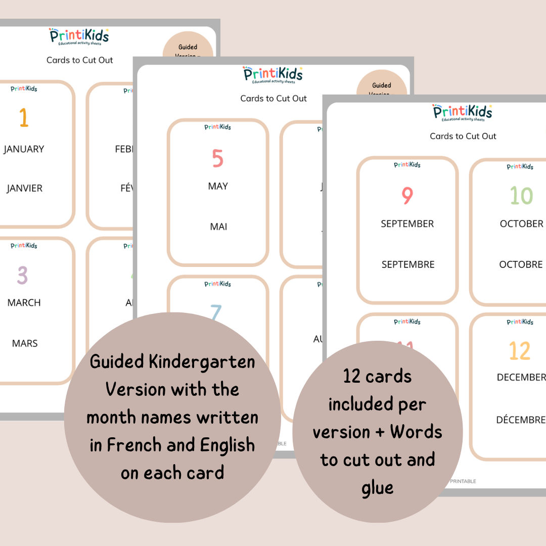 🇫🇷🇬🇧 Months of the Year French English Learning Activity - Kindergarten - Grades 1-2