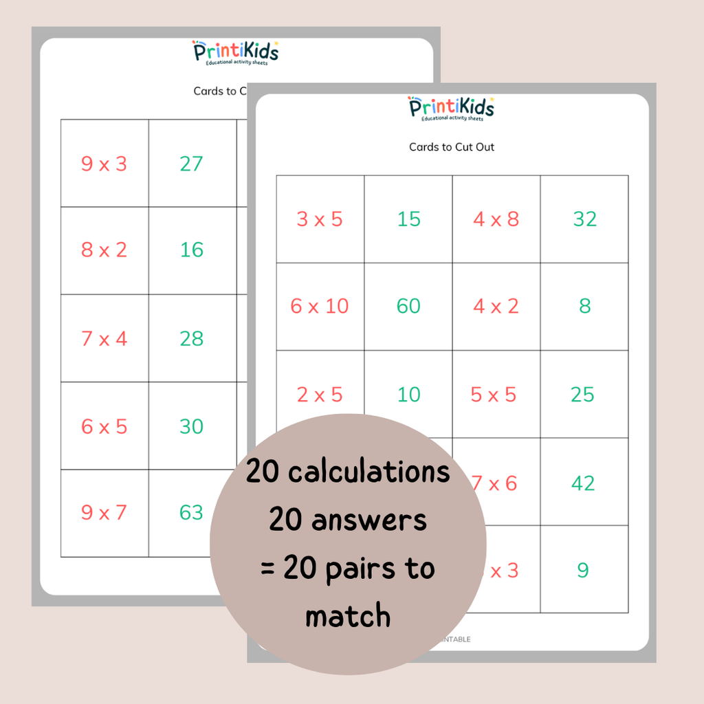 Multiplication Memory Game – 40 Cards - Ages 7–9 | Grade 2–3 | Year 3–4