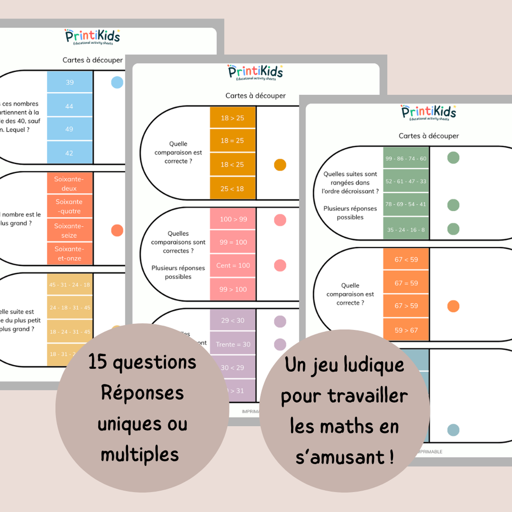 Cartes à pinces – Comparer et classer les nombres - CP