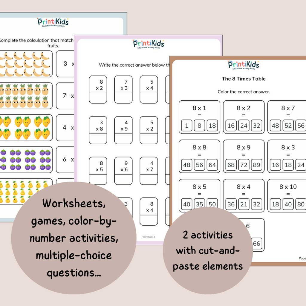 Multiplication Activities Pack – 25 Printable Pages - Ages 7–9 | Grade 2–3 | Year 3–4
