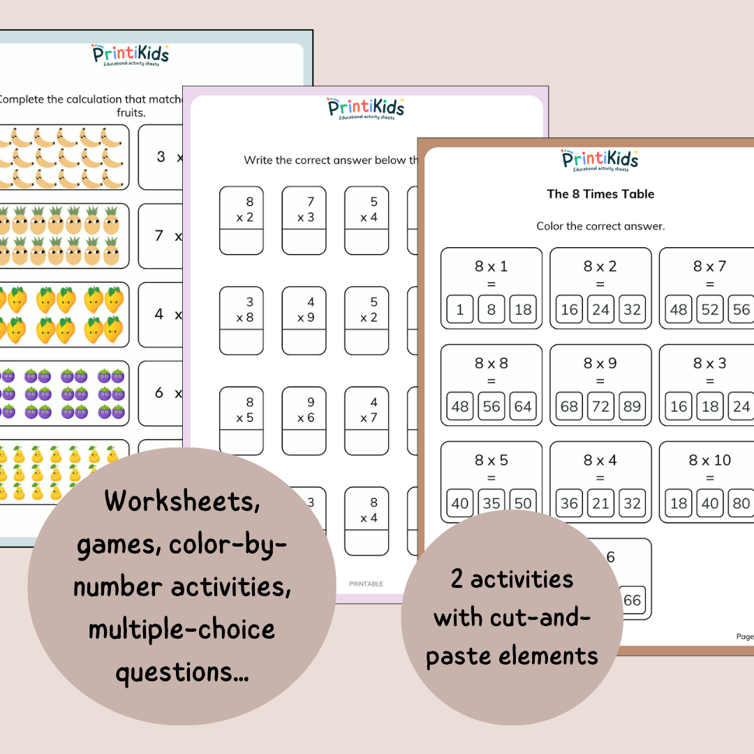 Multiplication Activities Pack – 25 Printable Pages - Ages 7–9 | Grade 2–3 | Year 3–4