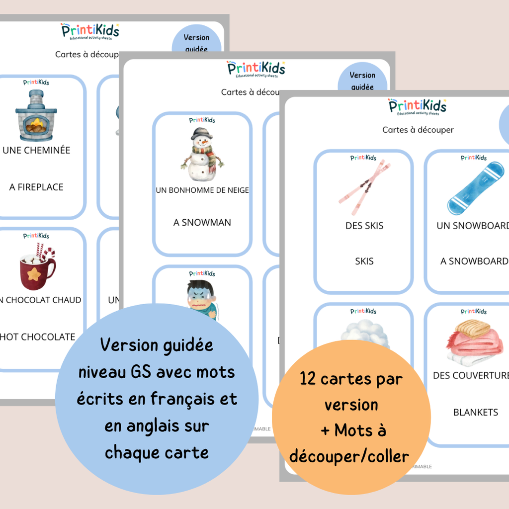 🇫🇷🇬🇧 Cartes de vocabulaire bilingues français anglais – Hiver – GS CP CE1
