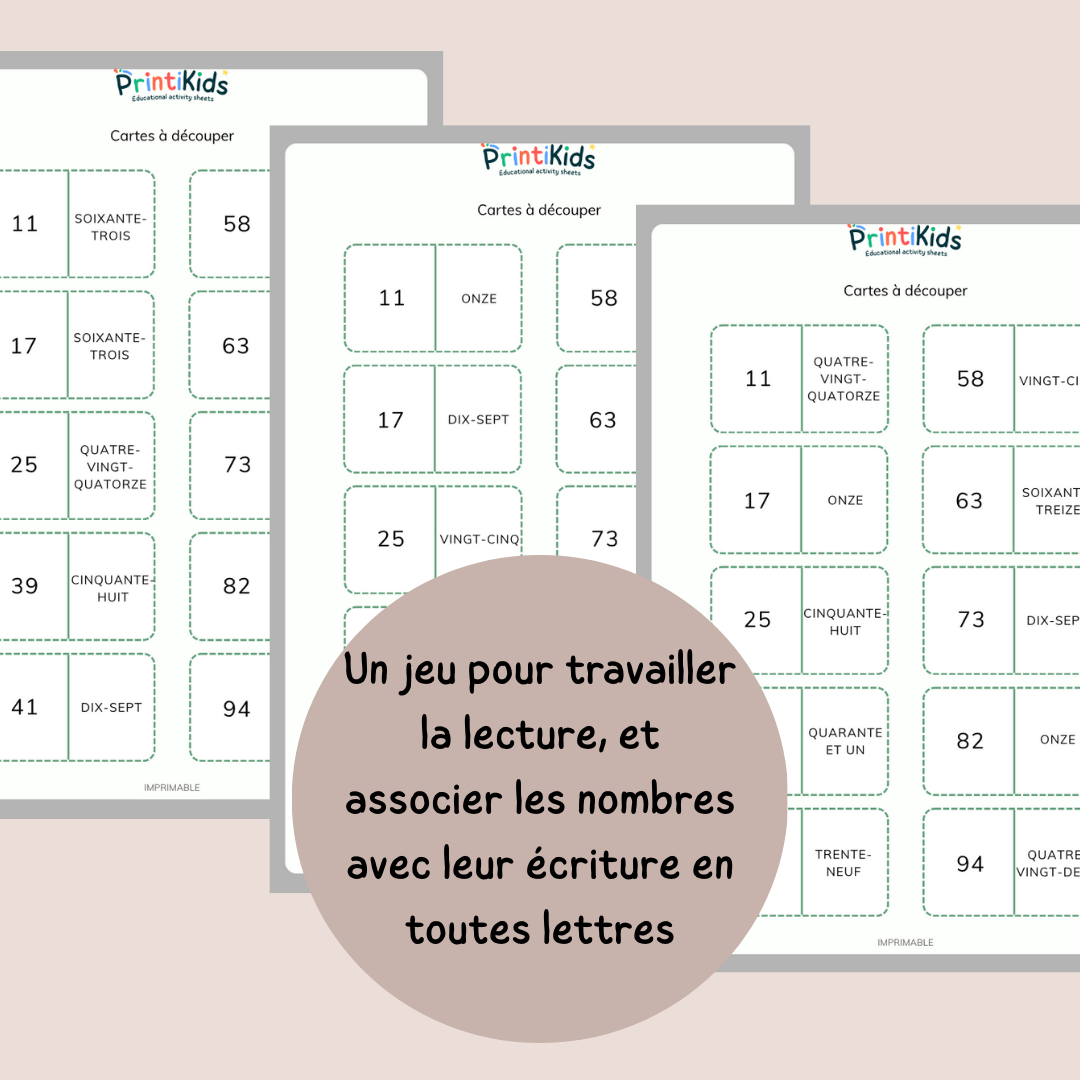 Domino des nombres en lettres jusqu'à 100 - CP - CE1