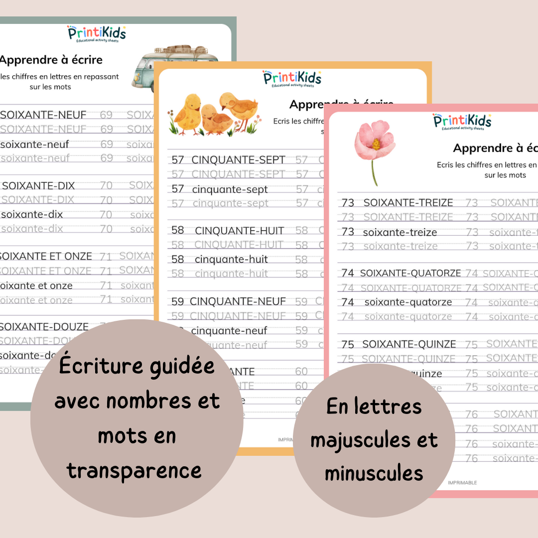 Pack écriture - Ecrire les nombres en lettres jusqu'à 100 - CP - CE1 - CE2