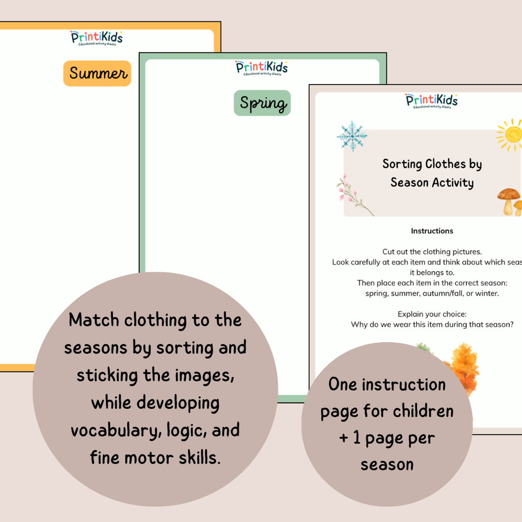 Seasonal Clothing Sorting Activity – Weather & Seasons Learning Pack (Ages 4–7 | Kindergarten–Grade 1 / Year 2)