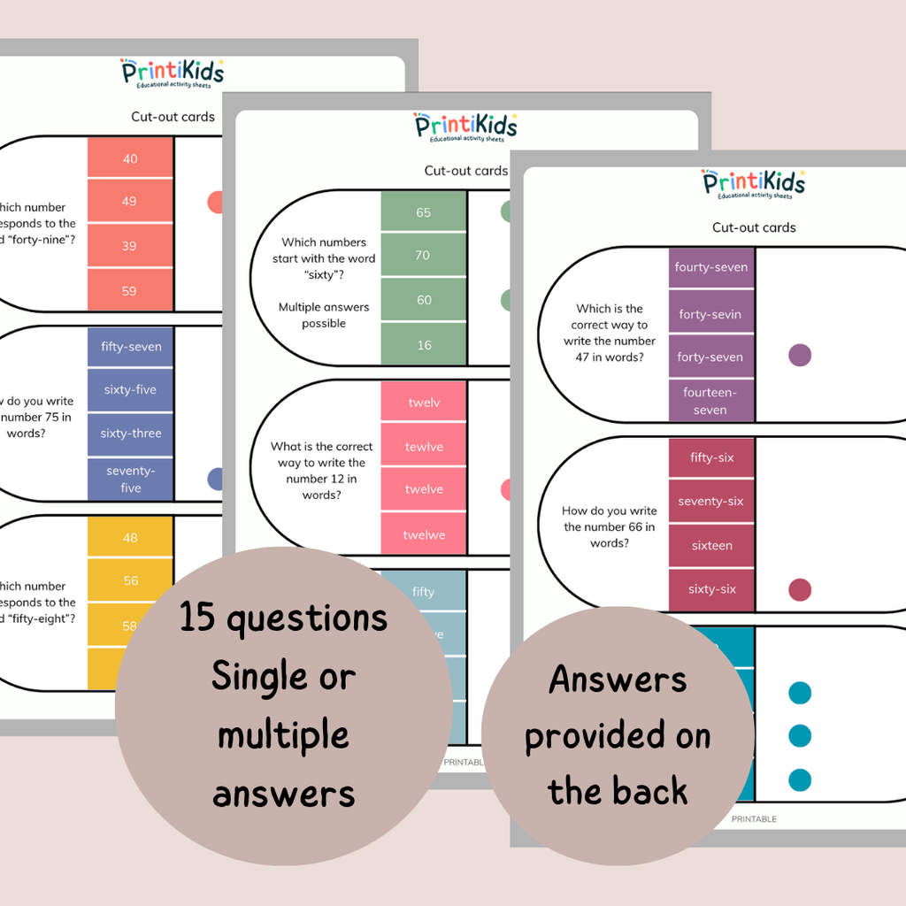 Number Words Clip Cards 1–100 – Self-Correcting Math Activity (Ages 6–8 | Grade 1–2)