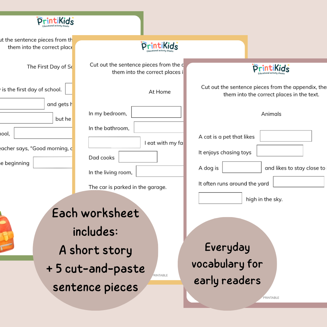 Fill-in-the-Blank Reading Comprehension Activities – Sentence Building Worksheets for Grade 1
