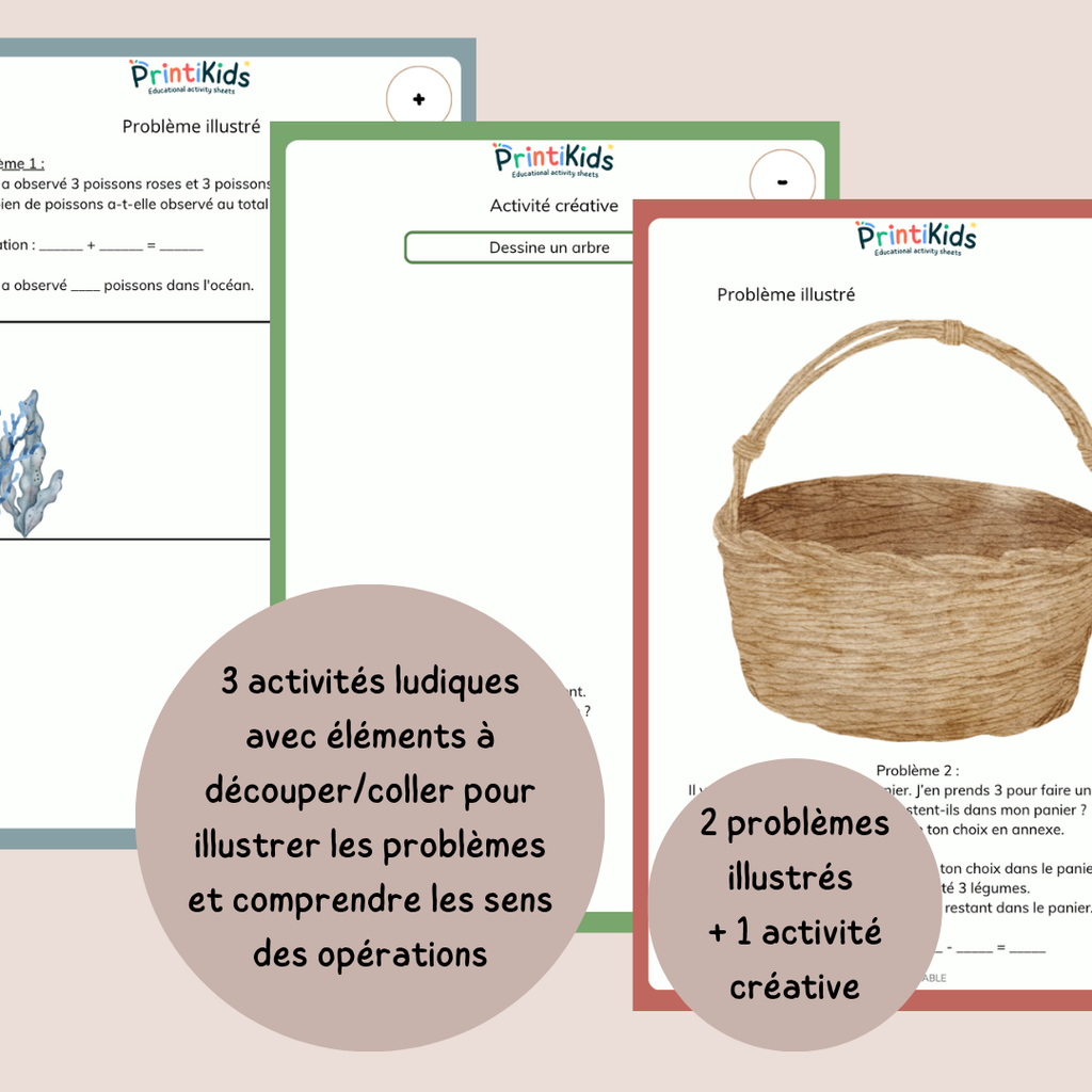 Pack gratuit additions et soustractions à imprimer – problèmes illustrés et manipulation - CP CE1