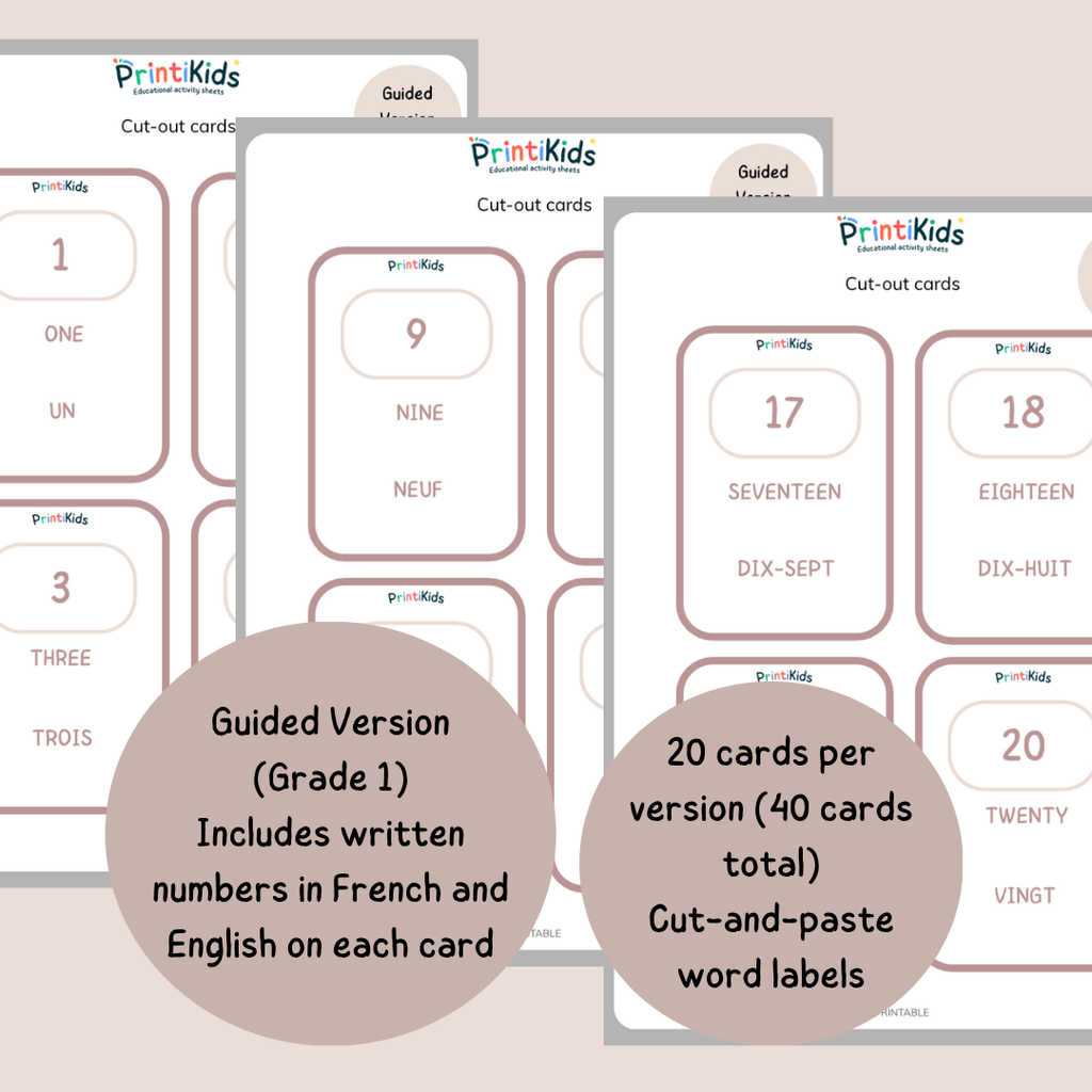 🇫🇷🇬🇧 Bilingual Number Words Cards (1–20) – Hands-On French & English Learning | Grade 1–3