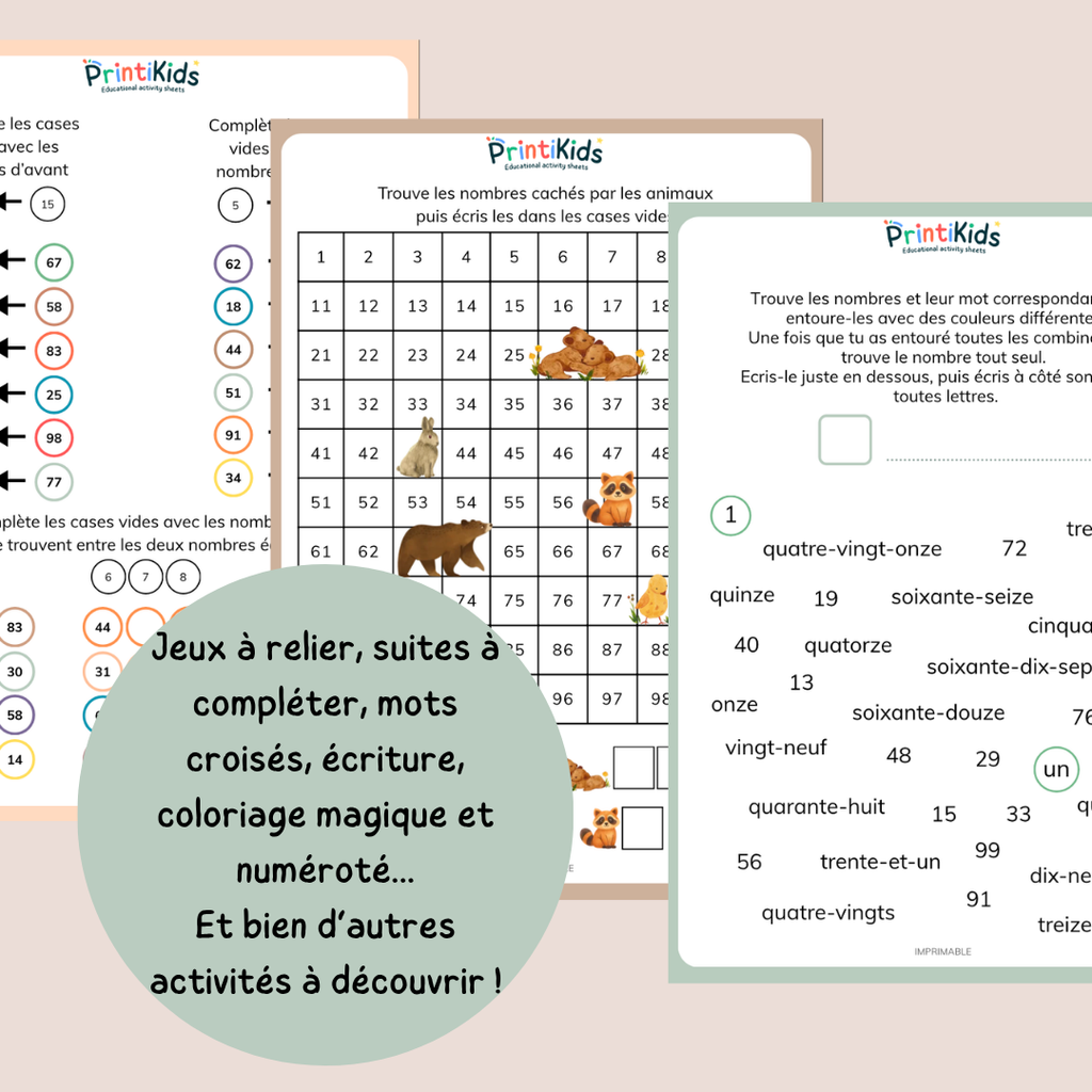 Pack nombres jusqu'à 100 – Numération, écriture en lettres et activités ludiques - CP