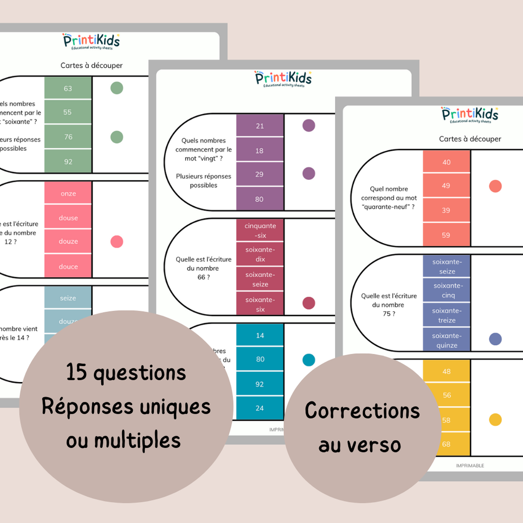 Cartes à pinces des nombres en lettres jusqu'à 100 - CP - CE1