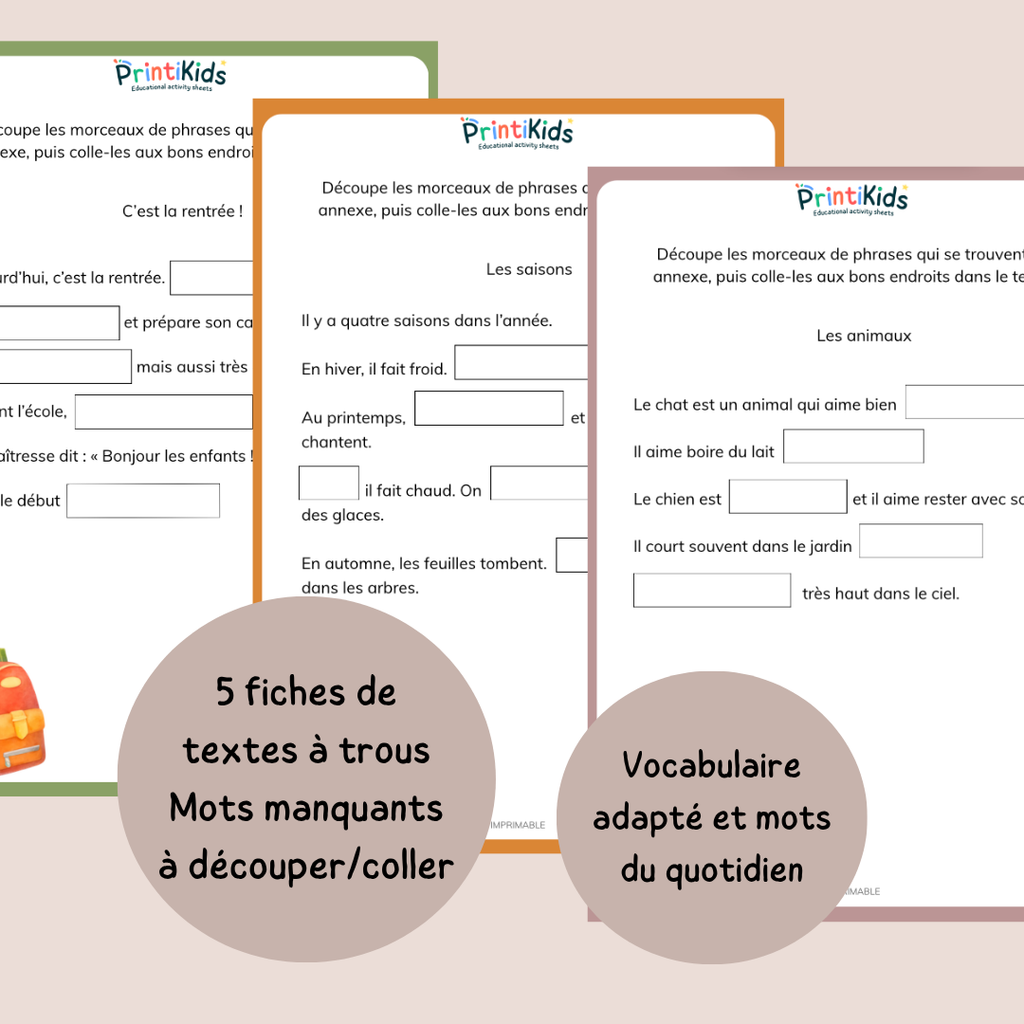 Pack de lecture à compléter – Lecture illustrée et textes à trous – CP CE1