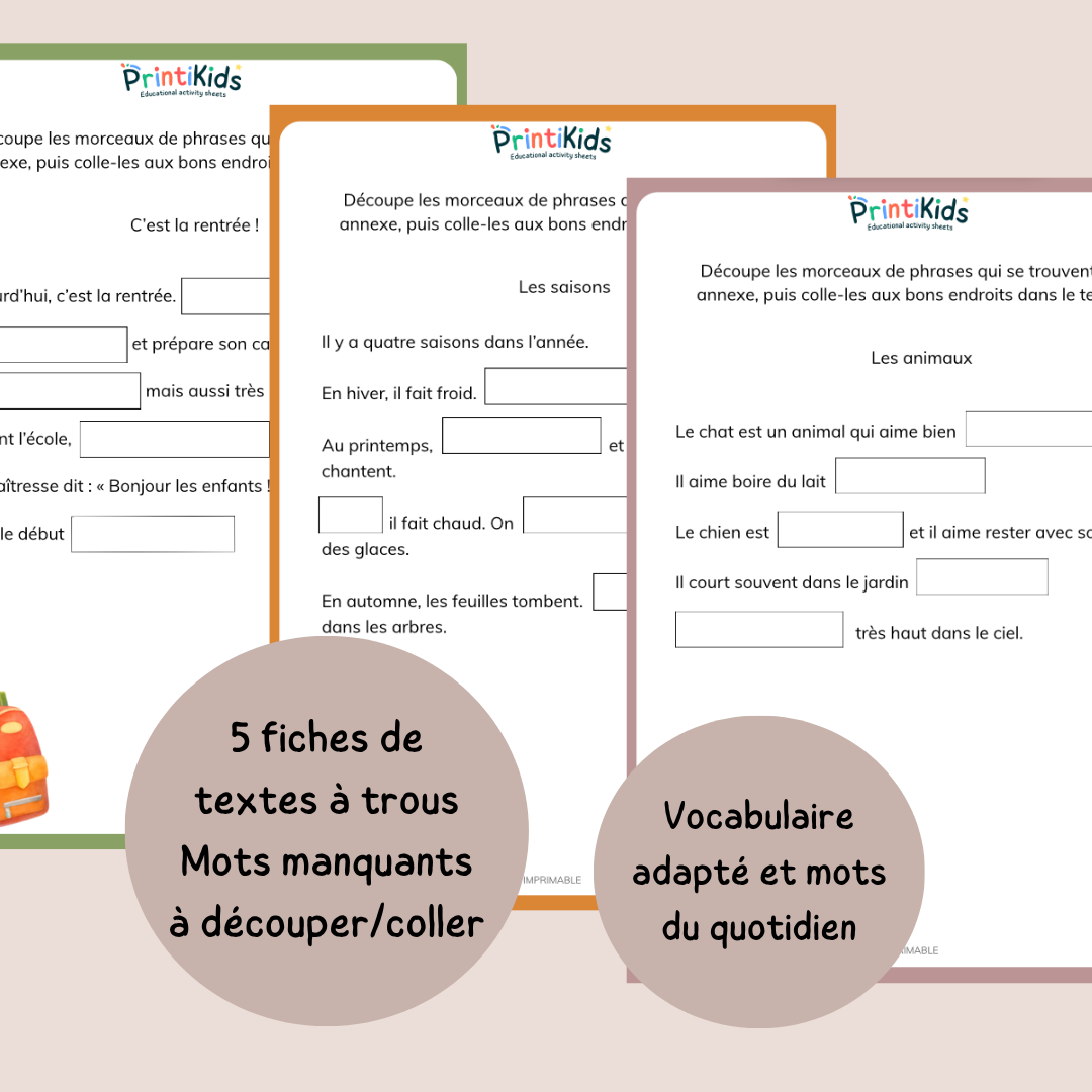Pack de lecture à compléter – Lecture illustrée et textes à trous – CP CE1