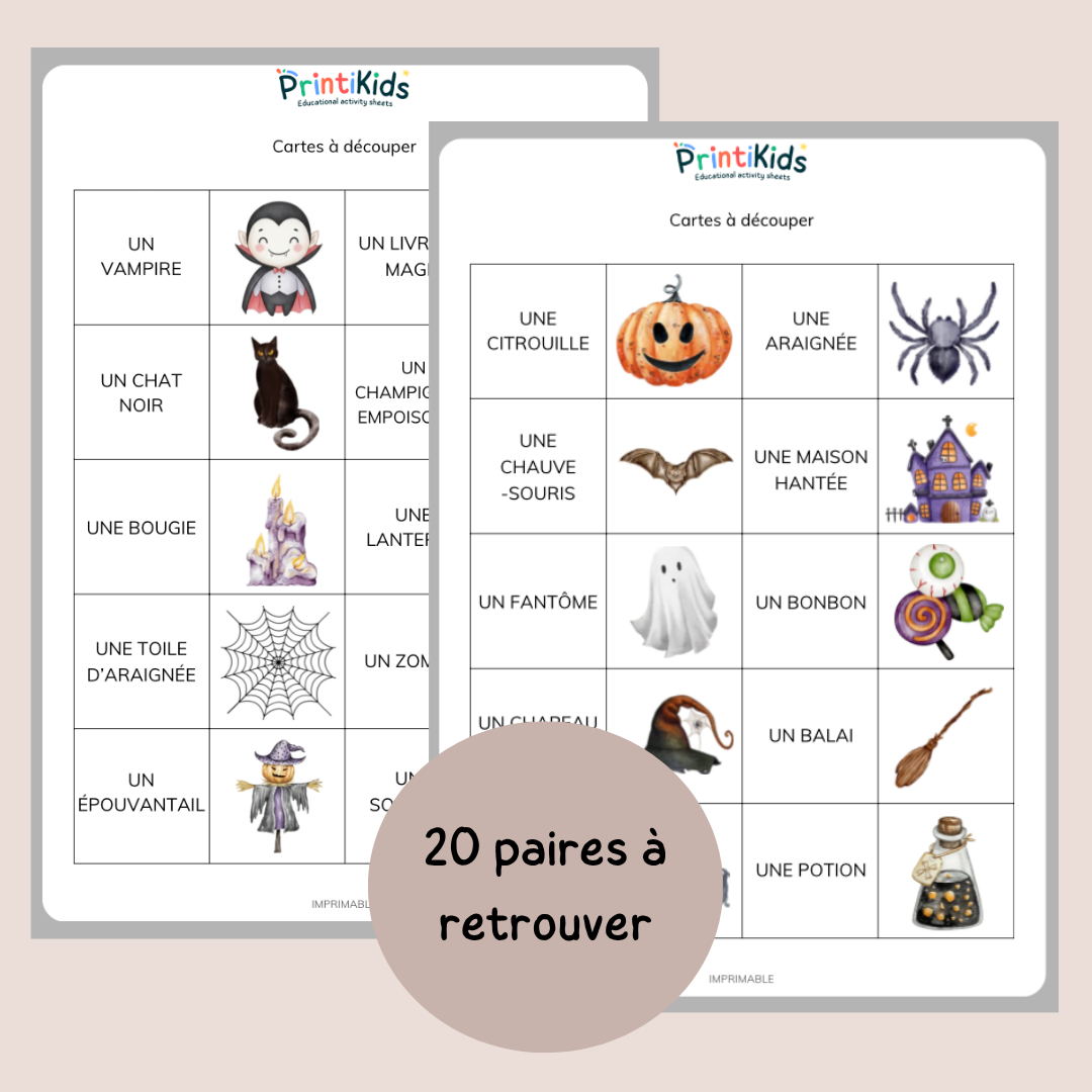 Memory d’Halloween – Jeu de lecture et vocabulaire CP CE1