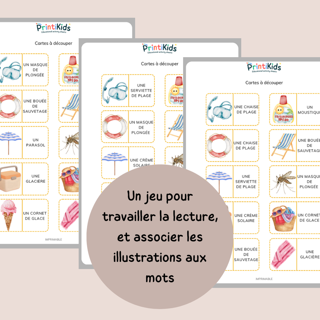Domino des mots de l’été – Jeu de vocabulaire à imprimer CP CE1