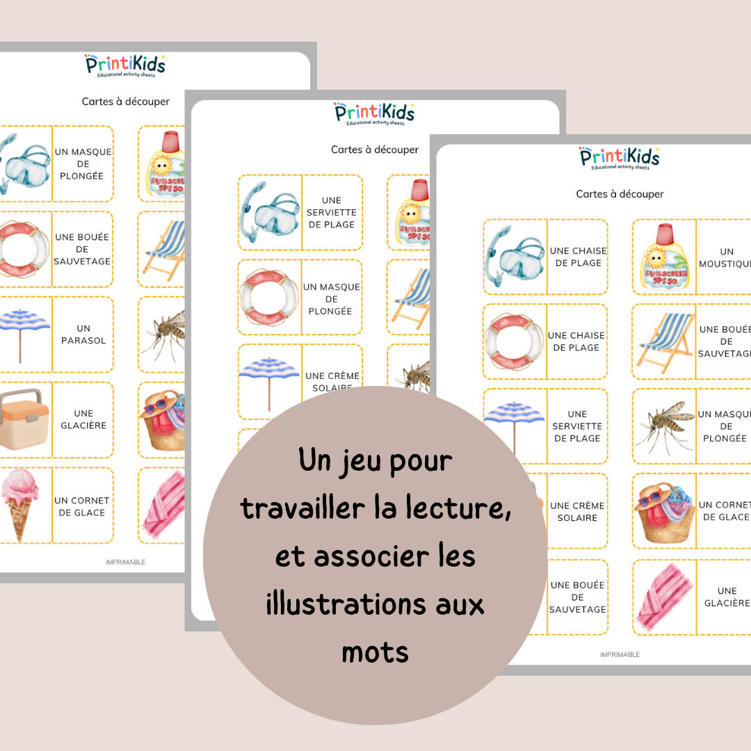 Domino des mots de l’été CP CE1 – Jeu de vocabulaire à imprimer CP CE1