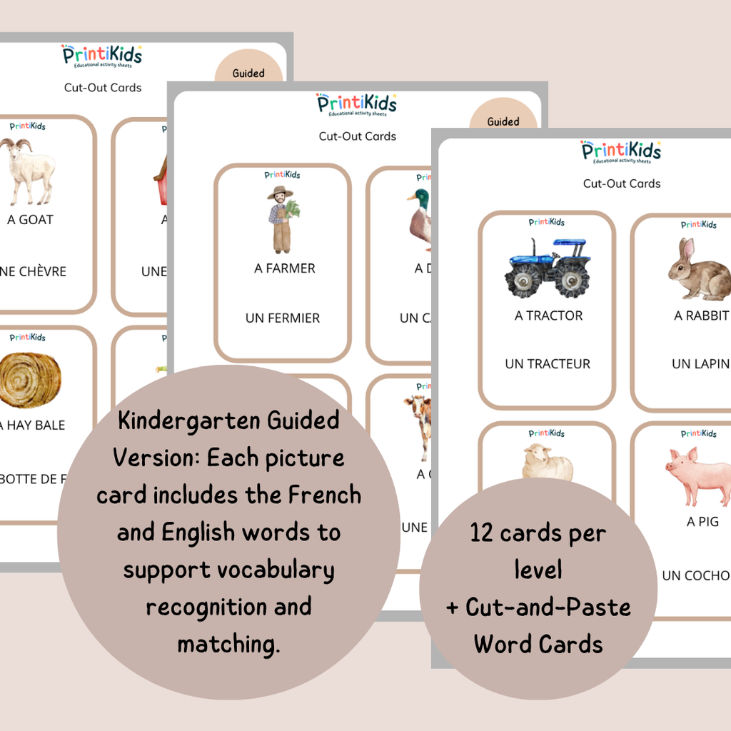 🇫🇷🇬🇧 French English Farm Vocabulary Cards – Printable Bilingual Activity for Kids