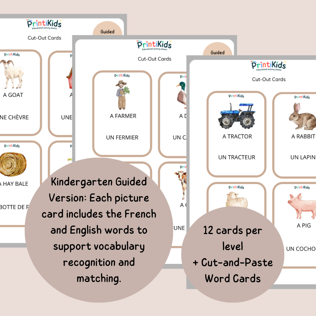 🇫🇷🇬🇧 French English Farm Vocabulary Cards – Printable Bilingual Activity for Kids