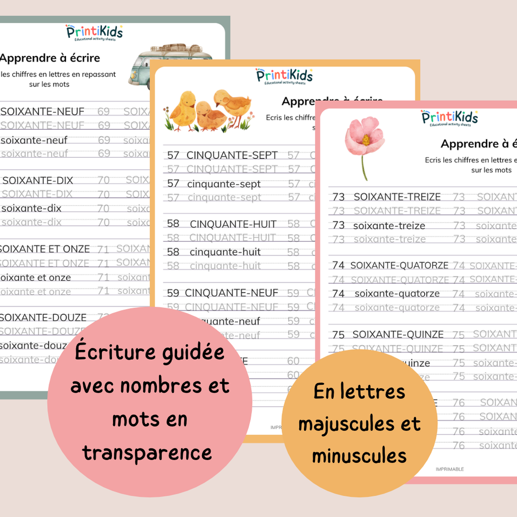 Fiche écriture - Nombres en lettres jusqu'à 100 CP CE1 CE2