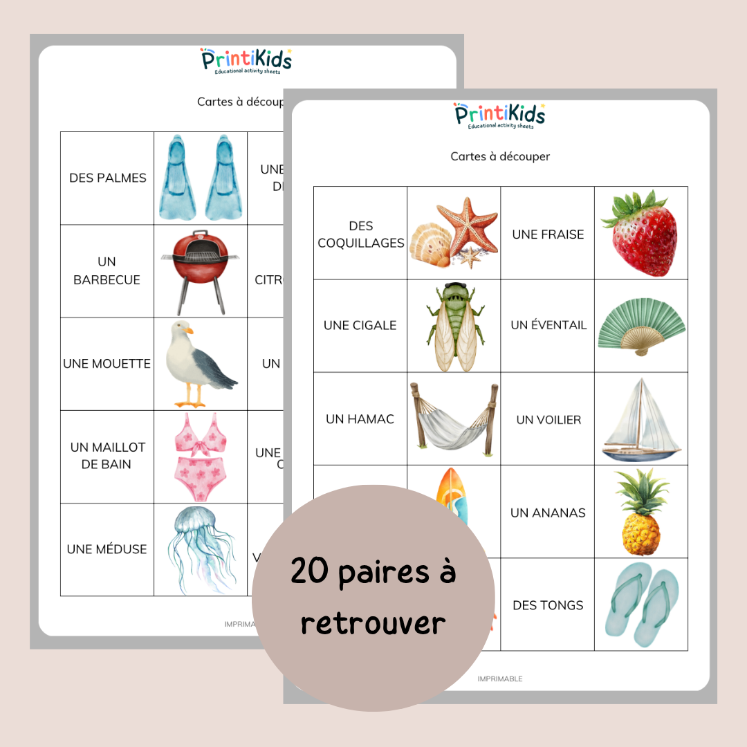 Memory de l'été – Jeu de lecture et vocabulaire - CP CE1