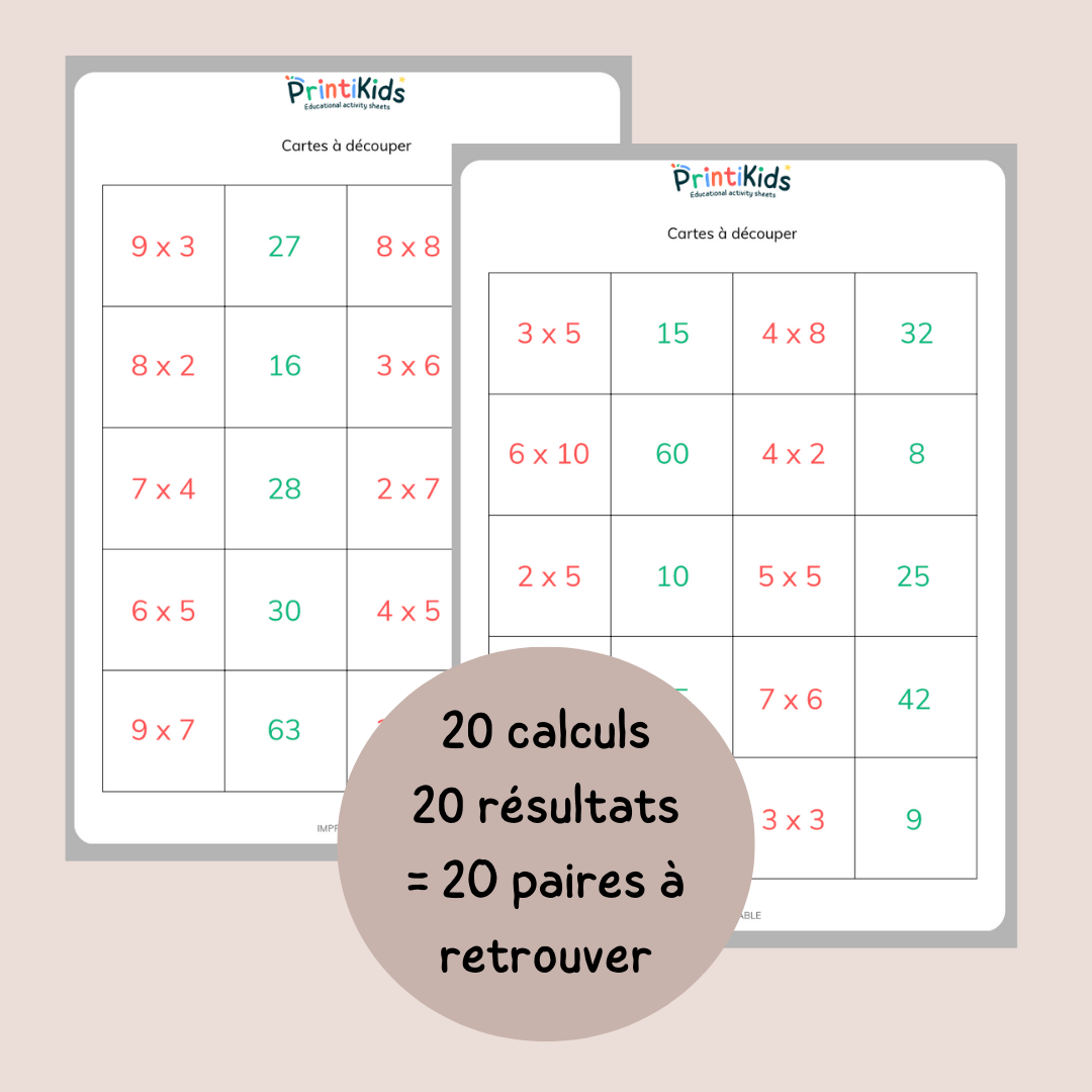 Memory des multiplications - CE1-CE2
