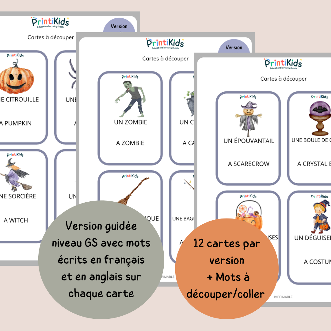 🇫🇷🇬🇧 Cartes de vocabulaire Halloween français anglais – GS CP CE1