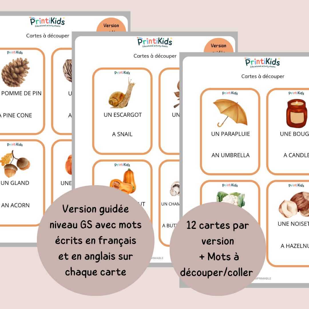 🇫🇷🇬🇧 Cartes de vocabulaire bilingues français anglais – Automne – GS CP CE1