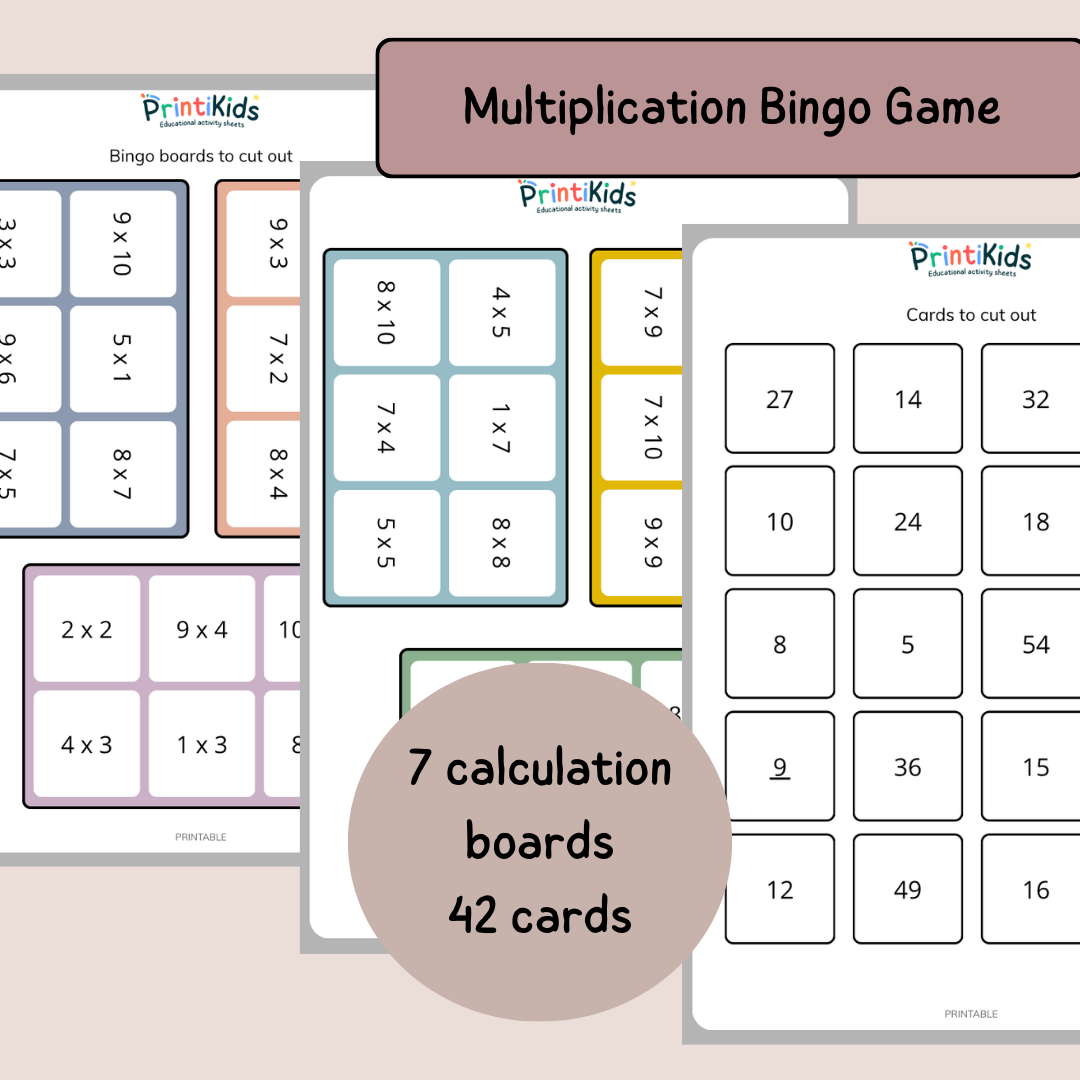 Multiplication Games Bundle Printable – 4 Fun Times Tables Activities (Ages 7–9 | Grade 2–3 / Year 3–4)