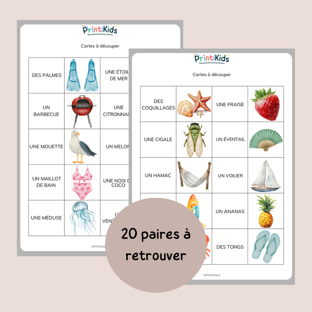 Memory de l'été – Jeu de lecture et vocabulaire CP CE1