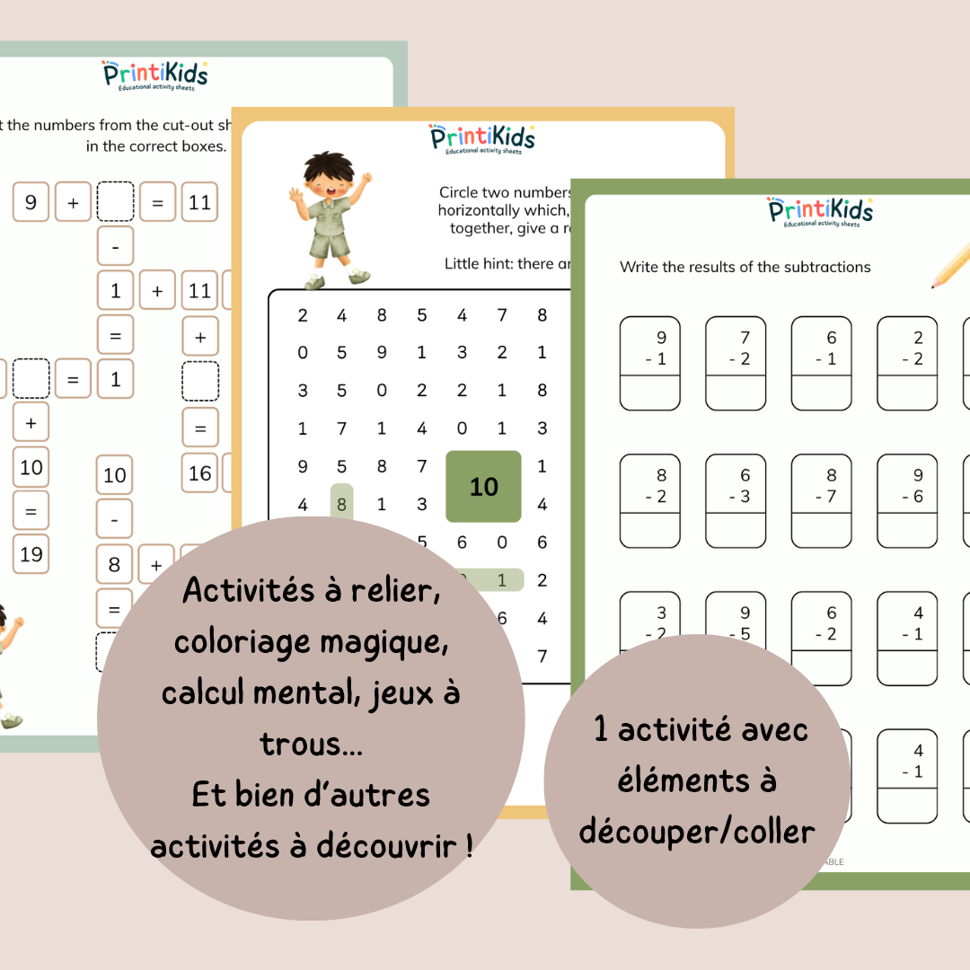 Pack d’activités additions et soustractions – Fiches de maths ludiques - CP CE1 CE2