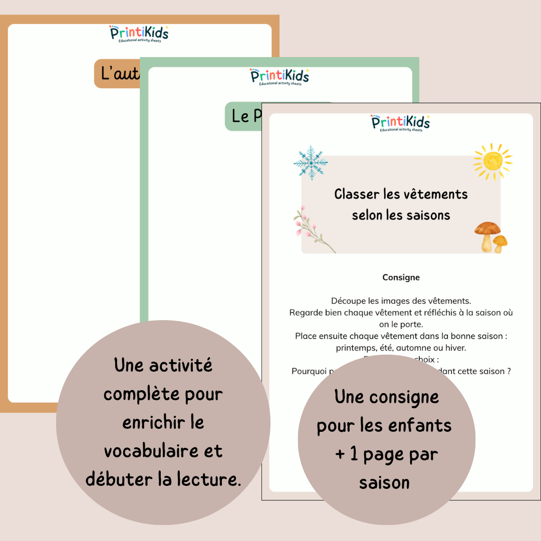 Pack vêtements des saisons à imprimer – Images + mots – GS CP