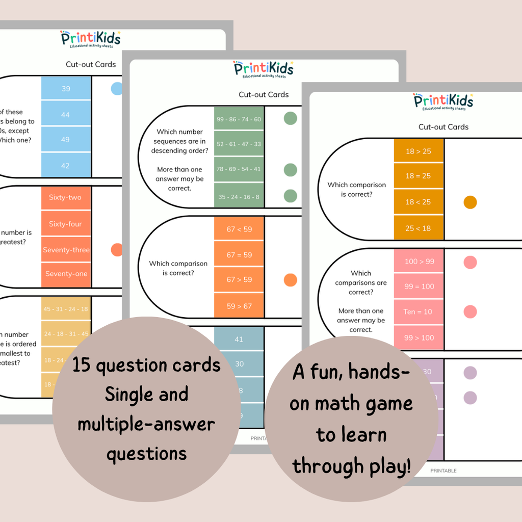 Clip Cards – Compare and Order Numbers – Grade 1