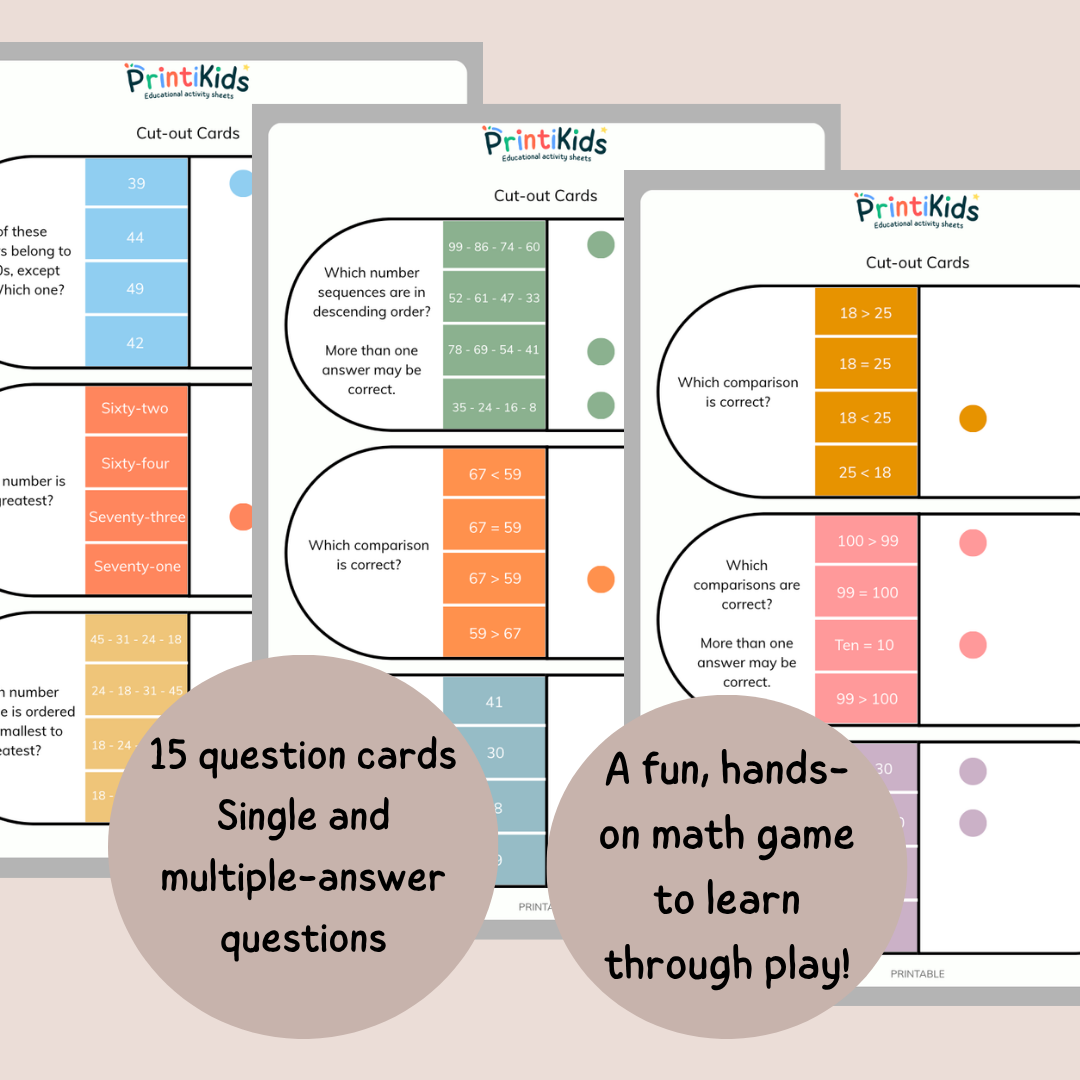 Clip Cards – Compare and Order Numbers – Grade 1