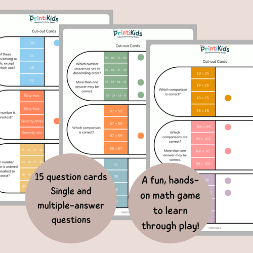 Comparing and Ordering Numbers – Clip Cards – Grade 1